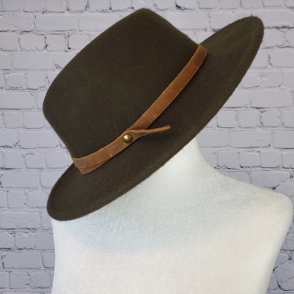 Frye olive green wool wide brim Fedor Hat sz. Med - Picture 4 of 14
